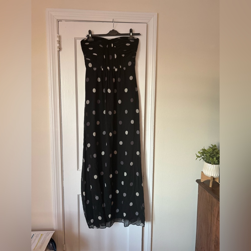 HP! x3✨Banana Republic Strapless Black Polka Dot Maxi Dress – Size 8 - Picture 3 of 10